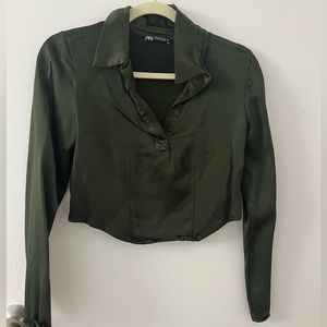 Dark green cropped satin blouse from Zara, size Medium.